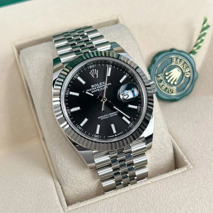 Datejust 41 Black Stick Dial Oyster Steel